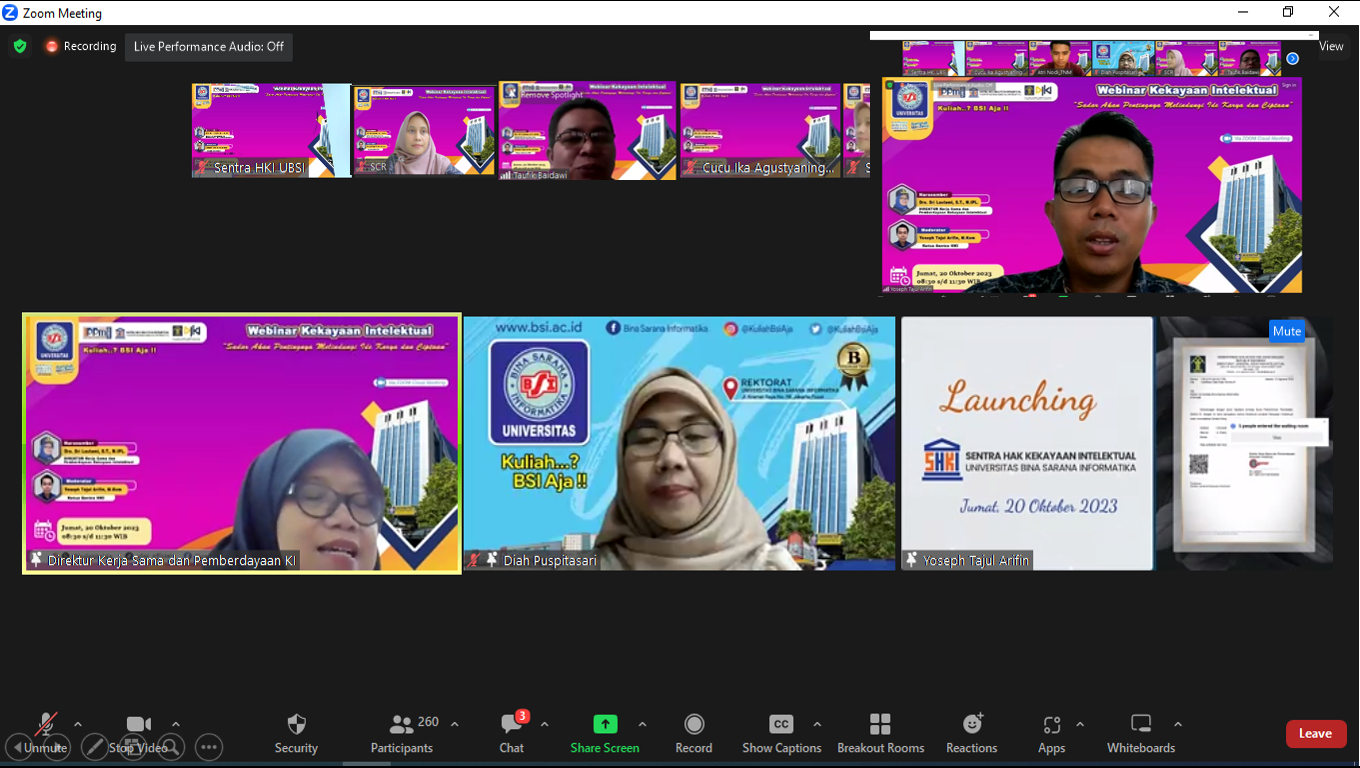 Webinar Sentra HKI Sadar akan Pentingnya Melindungi Ide Karya dan Ciptaan dengan Memiliki HKI