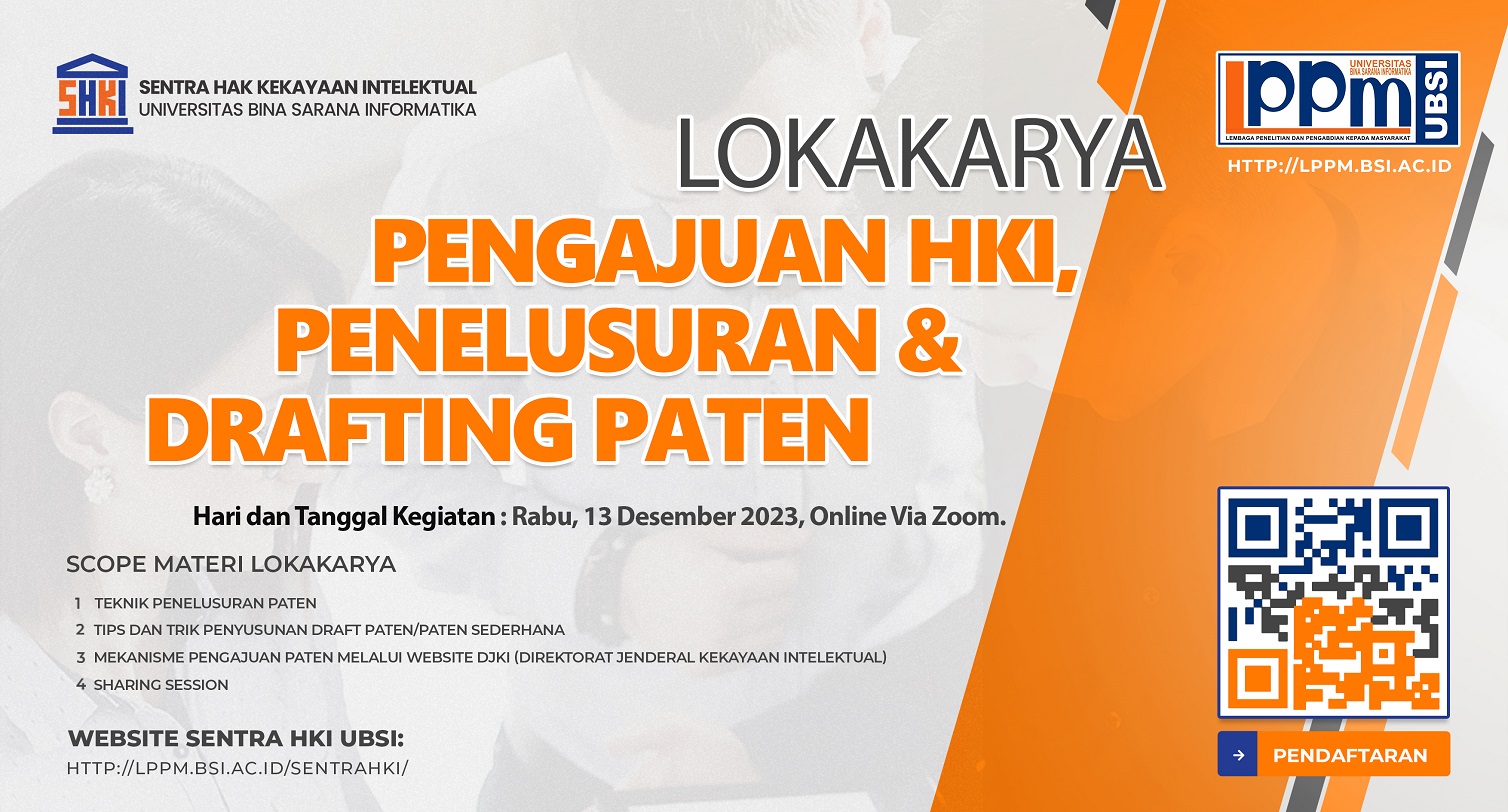 Pendaftaran Kegiatan Lokakarya Pengajuan HKI, Penelusuran dan Drafting Paten Sederhana